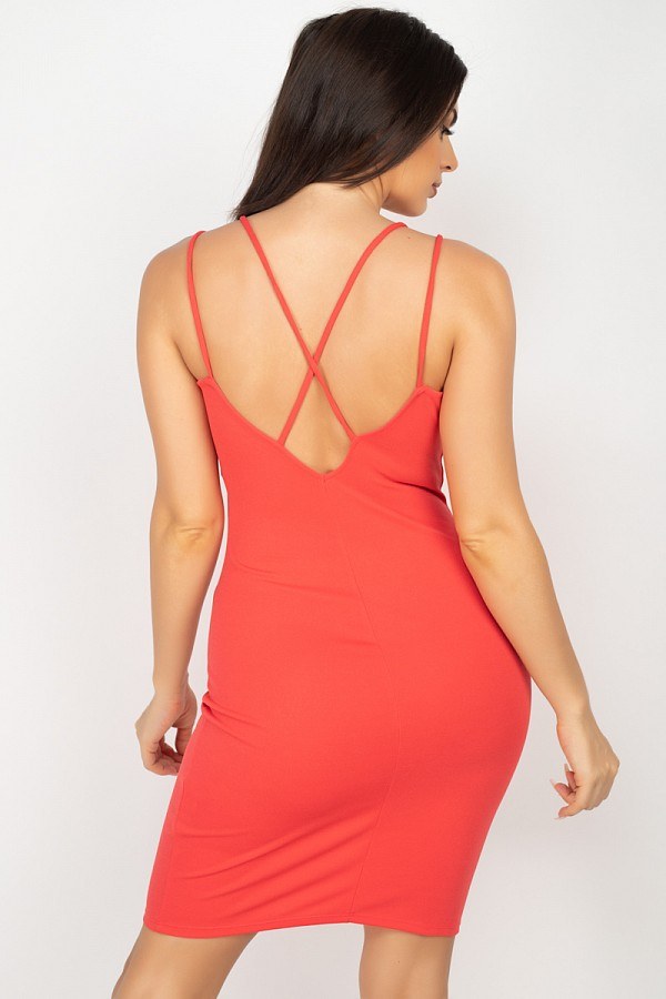 Crisscross Back Bodycon Mini Dress with Double Spaghetti Straps