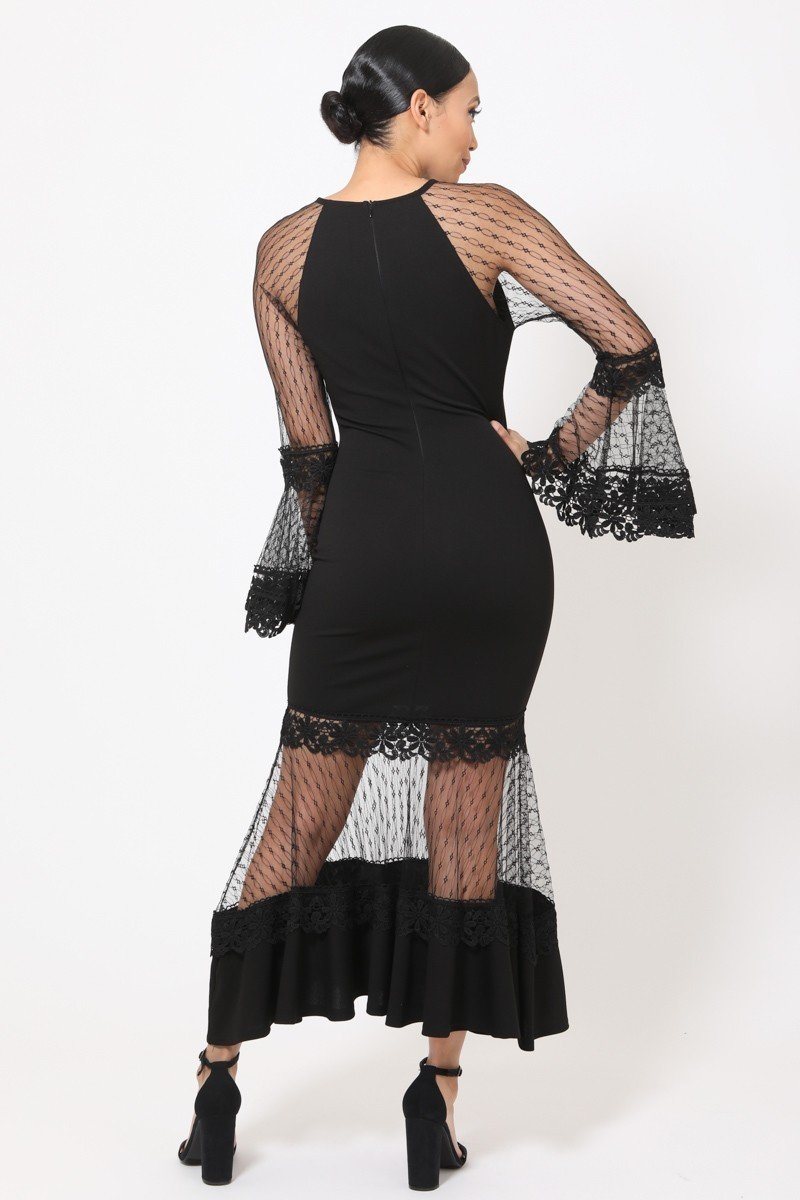 Bell Sleeve Mesh Maxi Dress