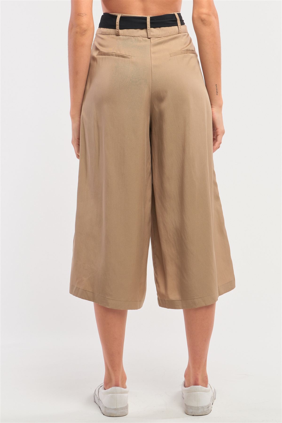 High Waist Flare Capri Pants with Self-Tie Belt