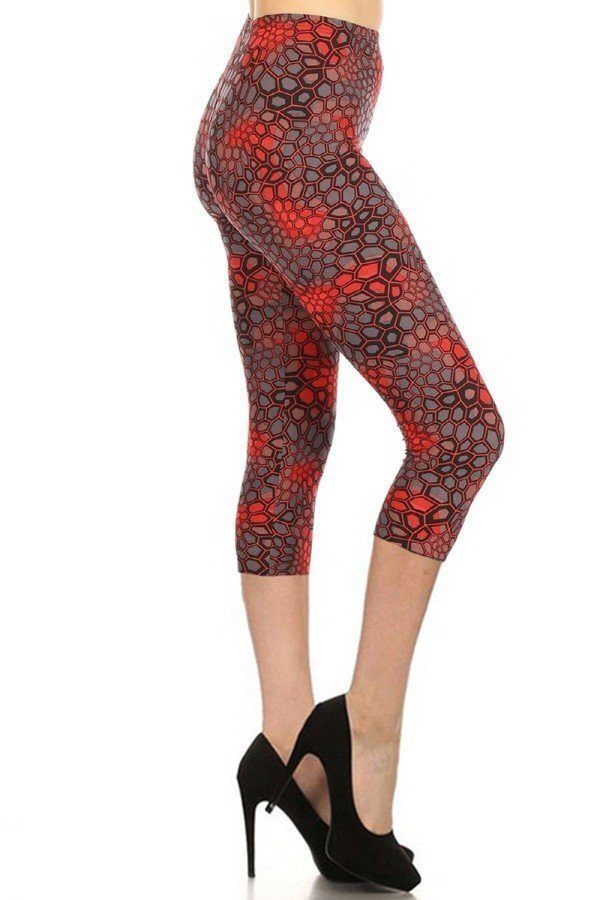 High Waisted Geometric Print Capri Leggings