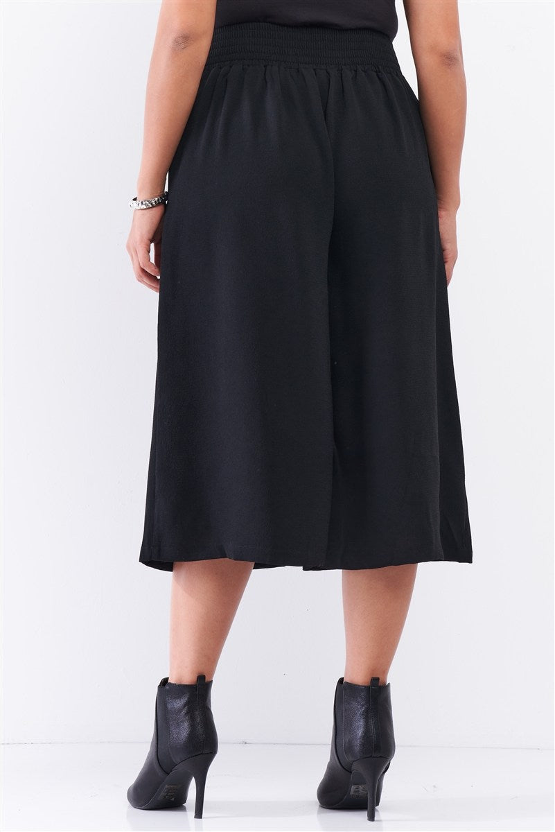 Black Self-tie High Waist Detail Wide Leg Midi Length Pants