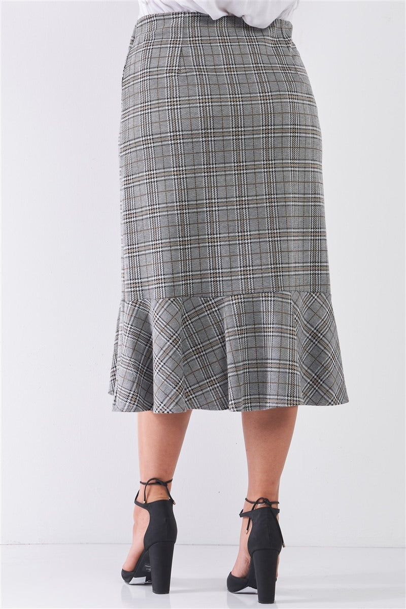 Plaid Grey High-waist Midi Skirt