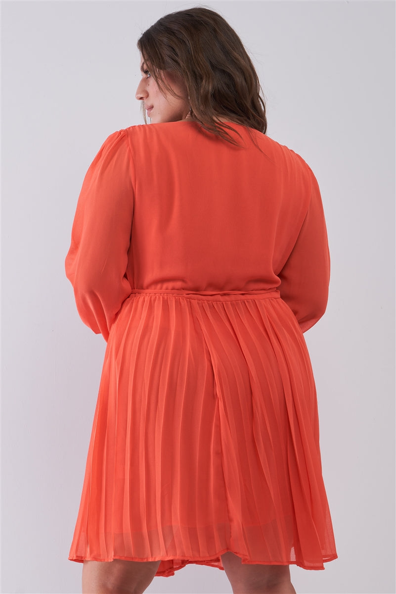 Deep V-Neck Pleated Mini Dress