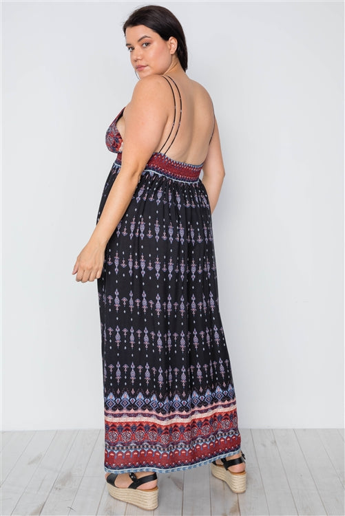 Multi Black Paisley Print Maxi Boho Dress