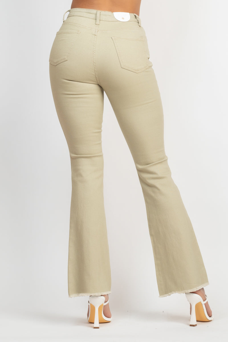 Mid-Rise Frayed Bell Bottom Colored Denim Jeans