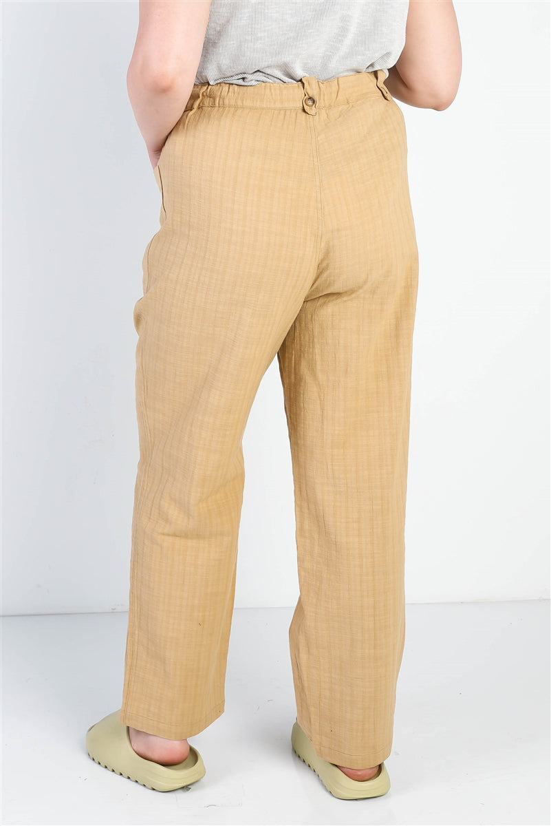 Plus Textured Cotton Pants with Pockets