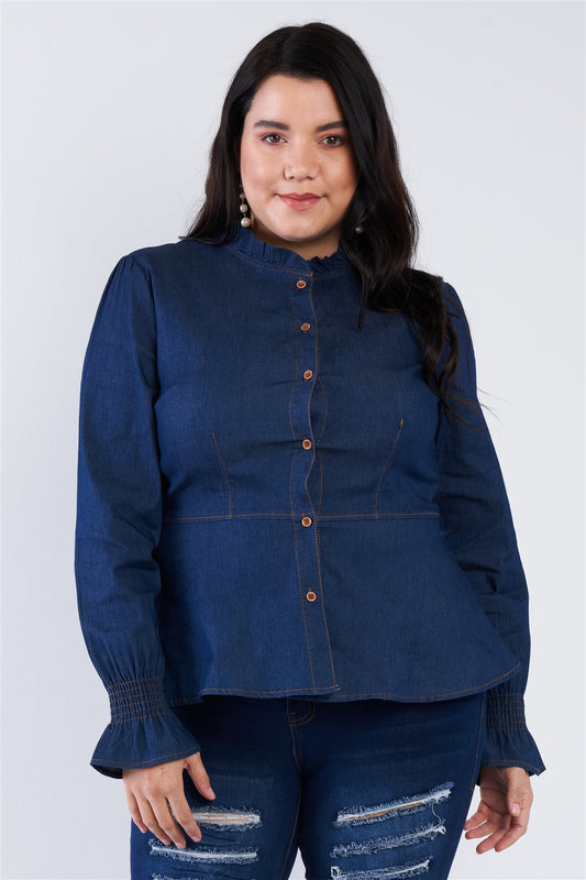Denim Vintage Front Button Peplum Top