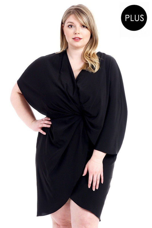 V-Neck Twist Wrap Waist Tulip Hem Mini Dress