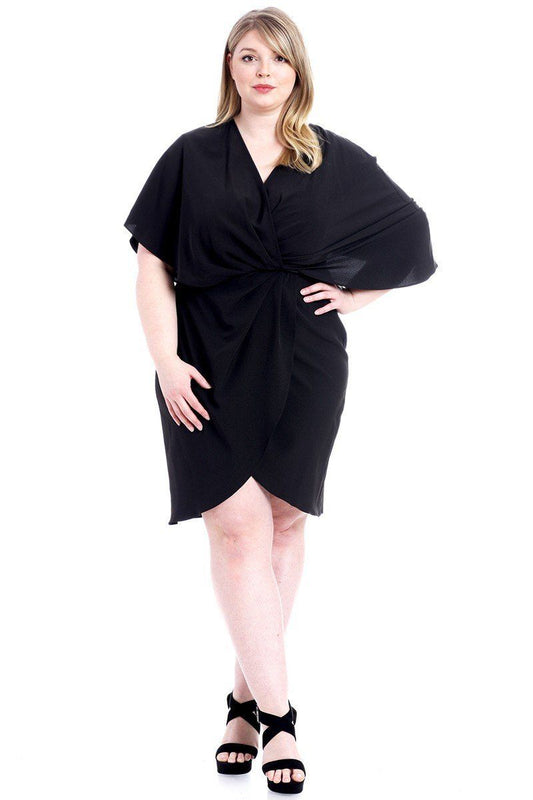 V-Neck Twist Wrap Waist Tulip Hem Mini Dress