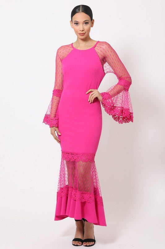 Bell Sleeve Mesh Maxi Dress