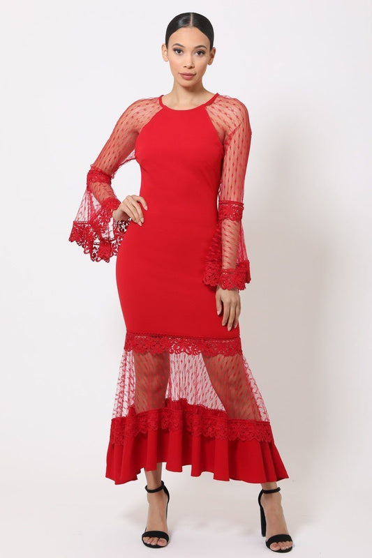 Bell Sleeve Mesh Maxi Dress