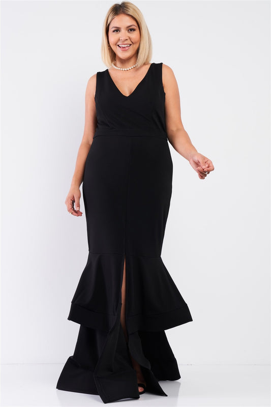 V-Neck Mermaid Maxi Dress with Front Slit