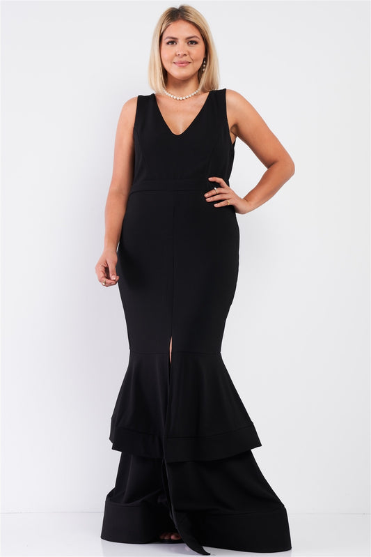 V-Neck Mermaid Maxi Dress with Front Slit