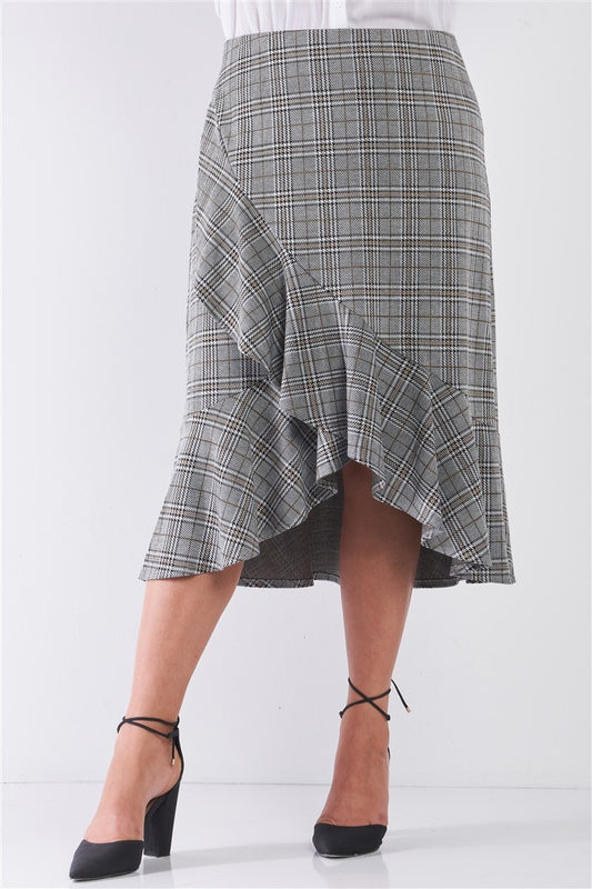Plaid Grey High-waist Midi Skirt