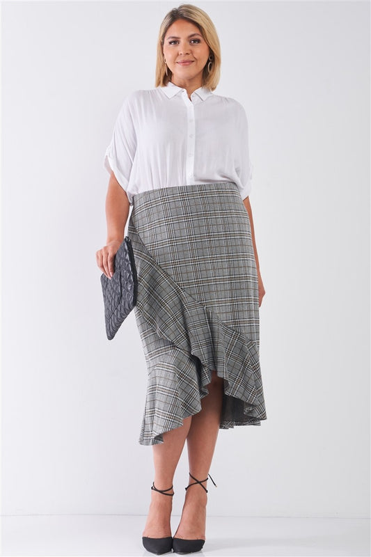 Plaid Grey High-waist Midi Skirt