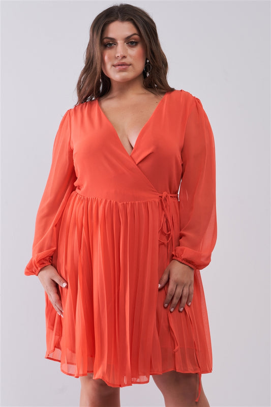 Deep V-Neck Pleated Mini Dress