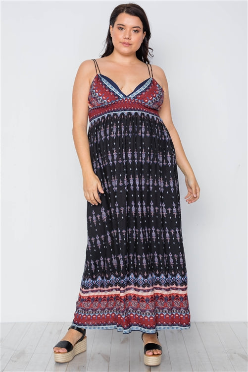 Multi Black Paisley Print Maxi Boho Dress