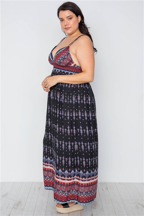 Multi Black Paisley Print Maxi Boho Dress
