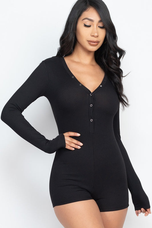 V Neck Bodycon Romper