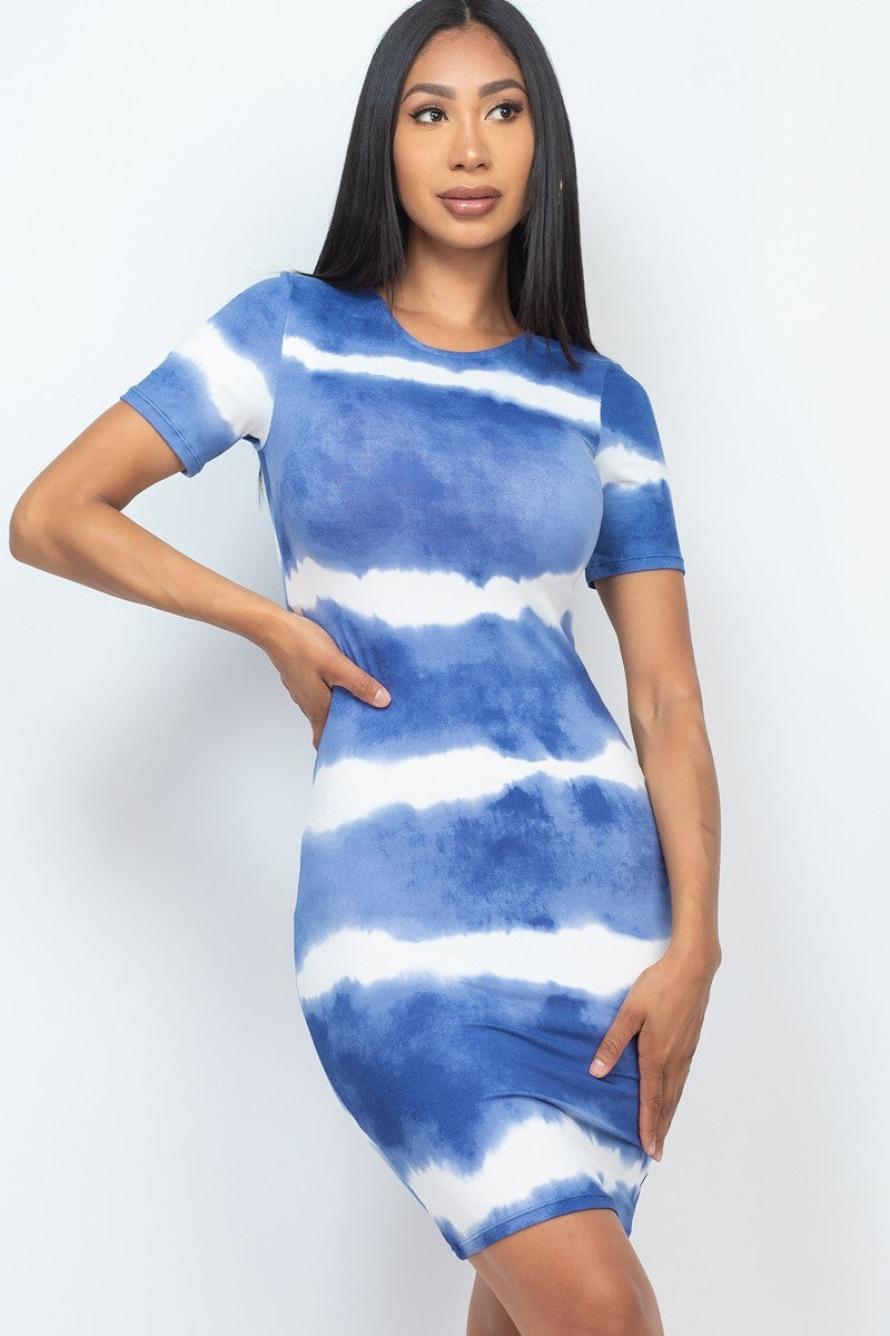 Stripe Tie-Dye Printed Midi Dress
