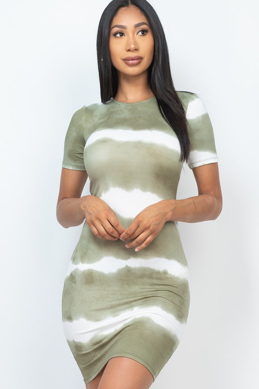 Stripe Tie-Dye Printed Midi Dress