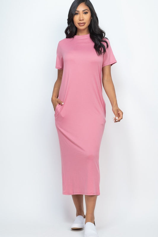Women's Side Pocket Stretch Tee Dress – Lightweight Casual Maxi
