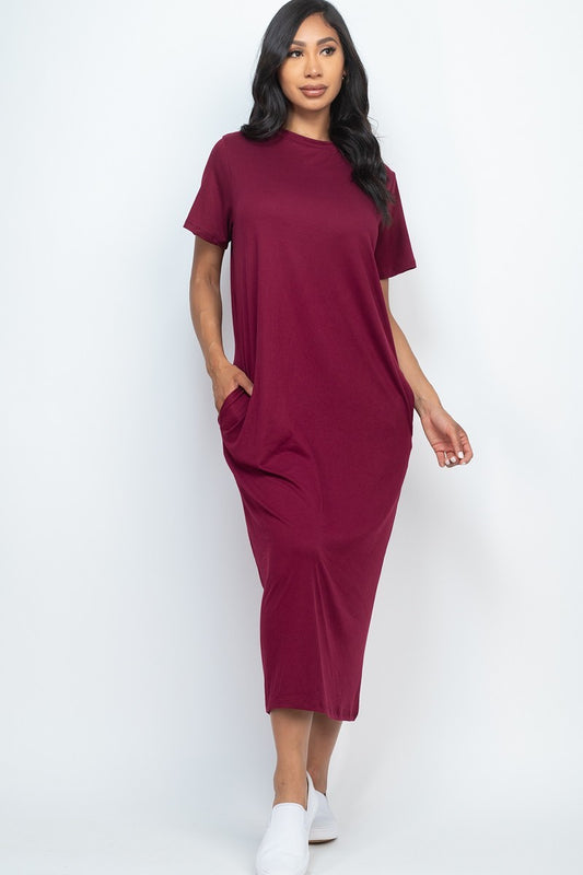 Women's Side Pocket Stretch Tee Dress – Lightweight Casual Maxi