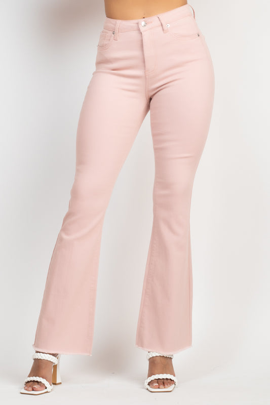 Mid-Rise Frayed Bell Bottom Colored Denim Jeans
