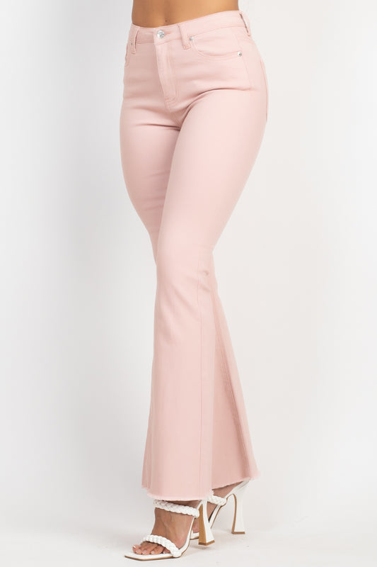 Mid-Rise Frayed Bell Bottom Colored Denim Jeans