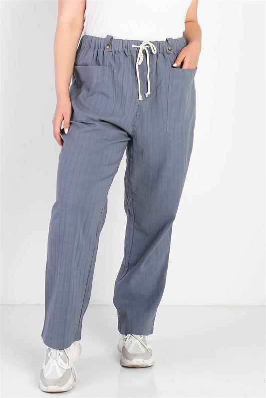 Plus Textured Cotton Pants with Pockets