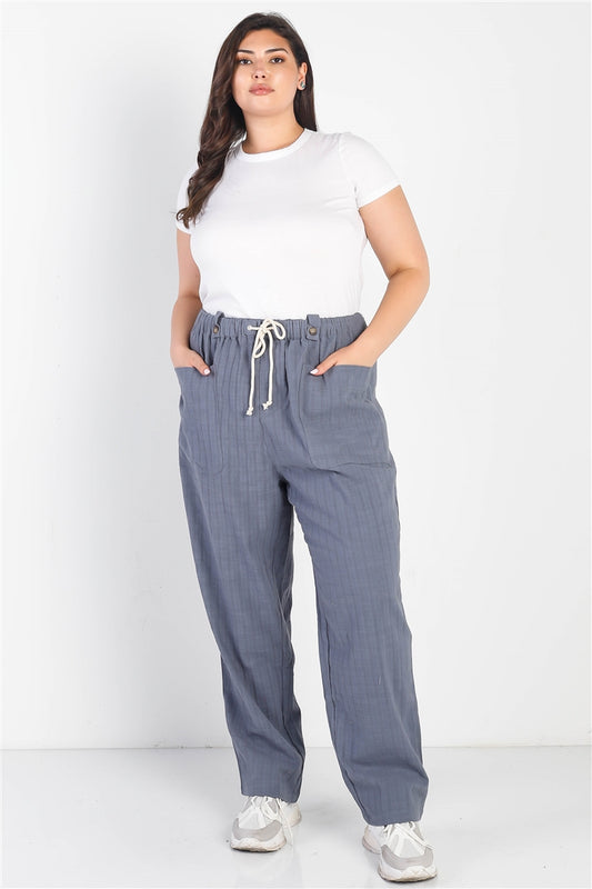 Plus Textured Cotton Pants with Pockets