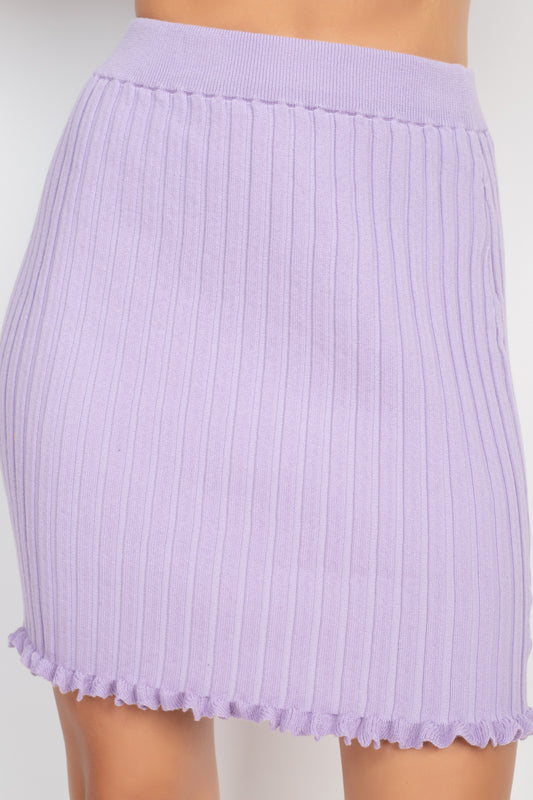 Ruffled-Trim Hem Ribbed Mini Skirt